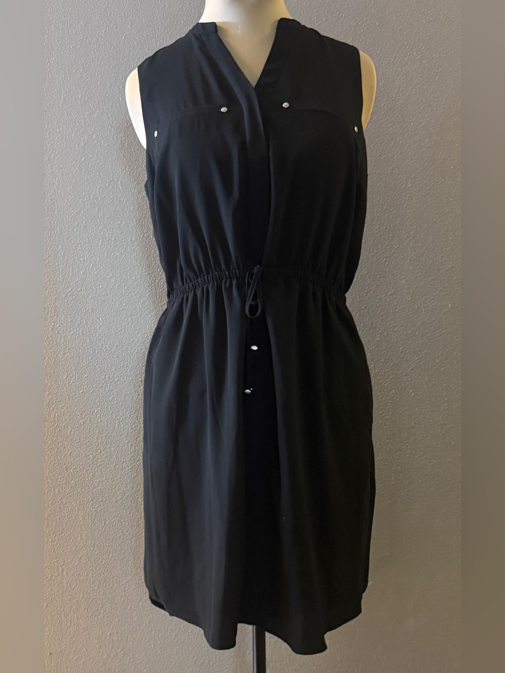 Apt 9 Classic Black Sleeveless Drawstring Dress with Pockets Size Large